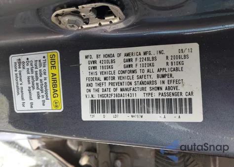 2013 Honda Accord Lx from USA, damaged, VIN 1HGCR2F36DA014311